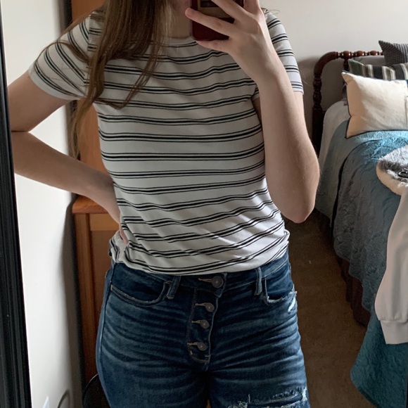 white and black striped top - Picture 4 of 5